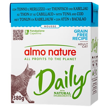 Almo Nature Daily Mousse Tonno e Merluzzo 380 gr Umido Per Gatti in Gatti