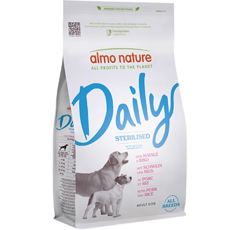 Almo Nature Daily All Breeds Adult Dog Sterilised Maiale e Riso 12 Kg Per Cani
