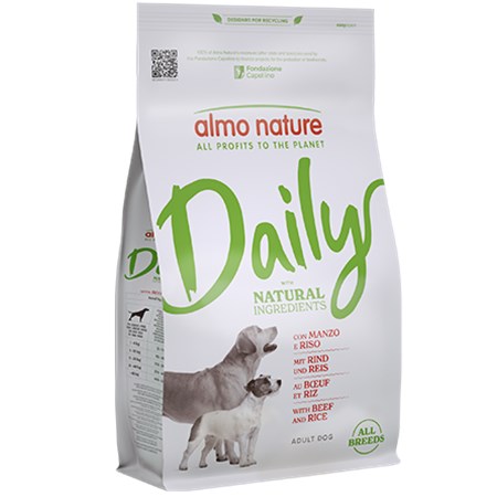 almo nature daily natural all breeds adult dog manzo e riso 12 kg crocchette per cani