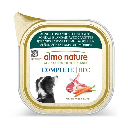 almo nature hfc complete agnello islandese con carote 85 gr vaschetta umido per cani