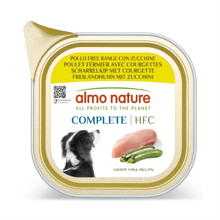 Almo Nature HFC Complete Pollo Free Range Con Zucchine 85 gr Vaschetta Umido Per Cani