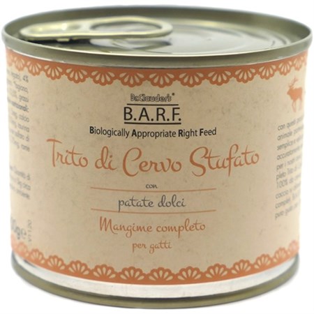 barf dr clauder s menu completo trito cervo 200 gr umido per gatto