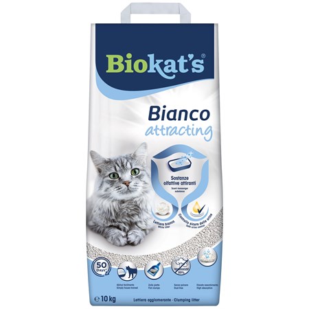 biokats bianco attracting 10 kg lettiera agglomerante per gatti con attrattivo