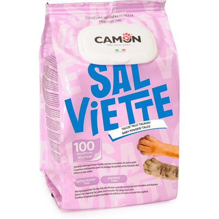 camon 100 salviette detergenti al talco per cani e gatti maxi formato