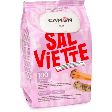 camon 100 salviette detergenti mirra e clorexidina per cani e gatti maxi formato