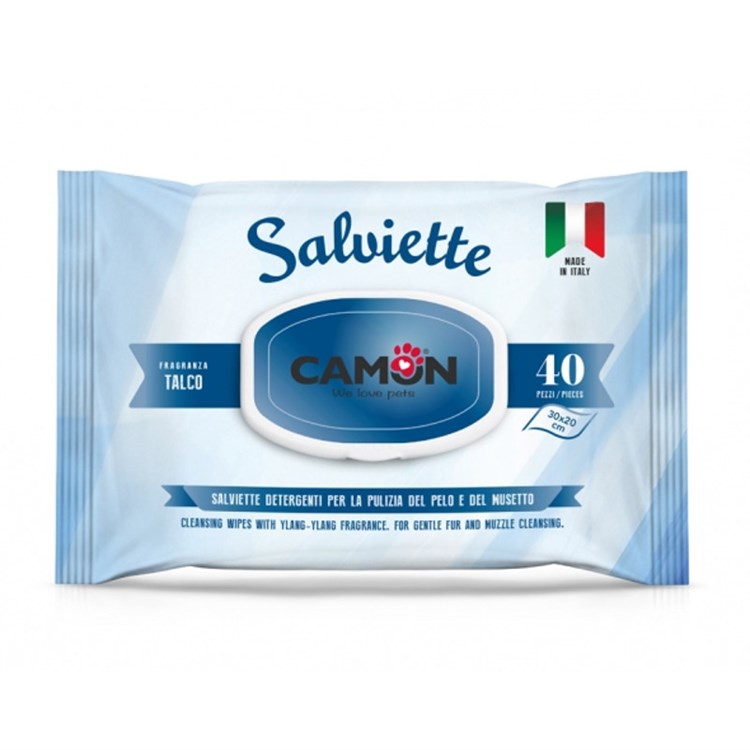 Camon 40 Salviette Detergenti al Talco Per Cani e Gatti