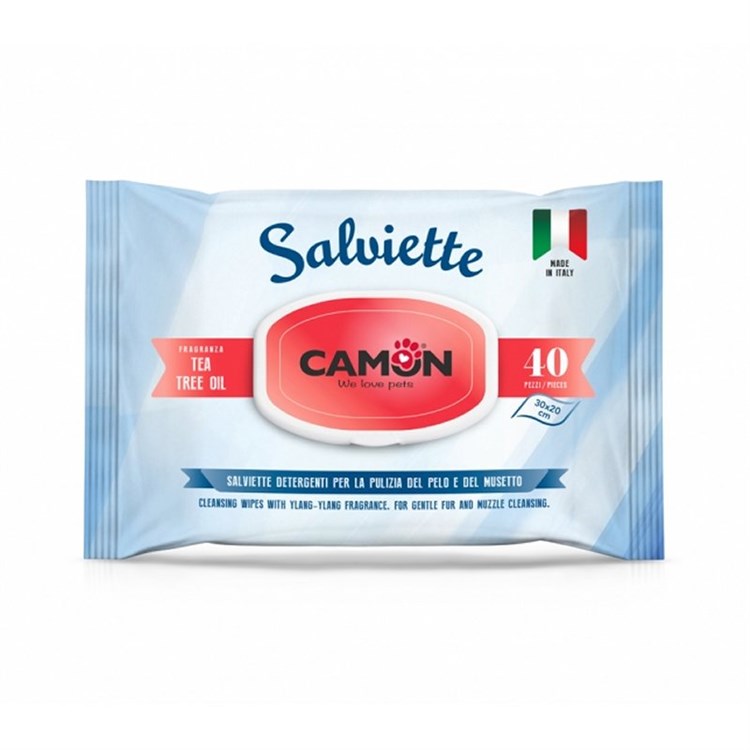 Camon 40 Salviette Detergenti Tea Tree Oil Per Cani e Gatti