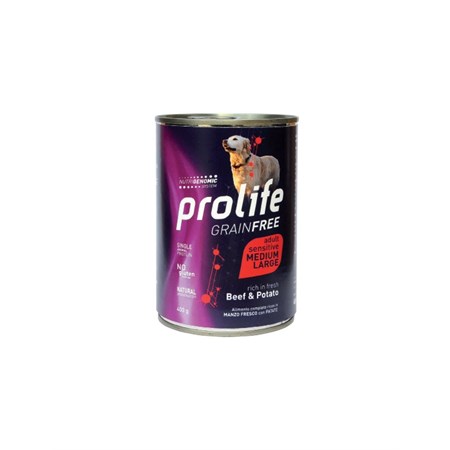 club prolife dog adult sensitive grain free manzo e patate 400 gr umido per cani