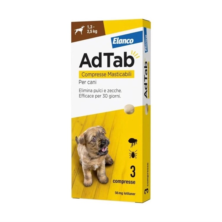 Elanco AdTab Antiparassitario Per Cani da 1,3 a 2,5 Kg 3 Compresse 56 Mg