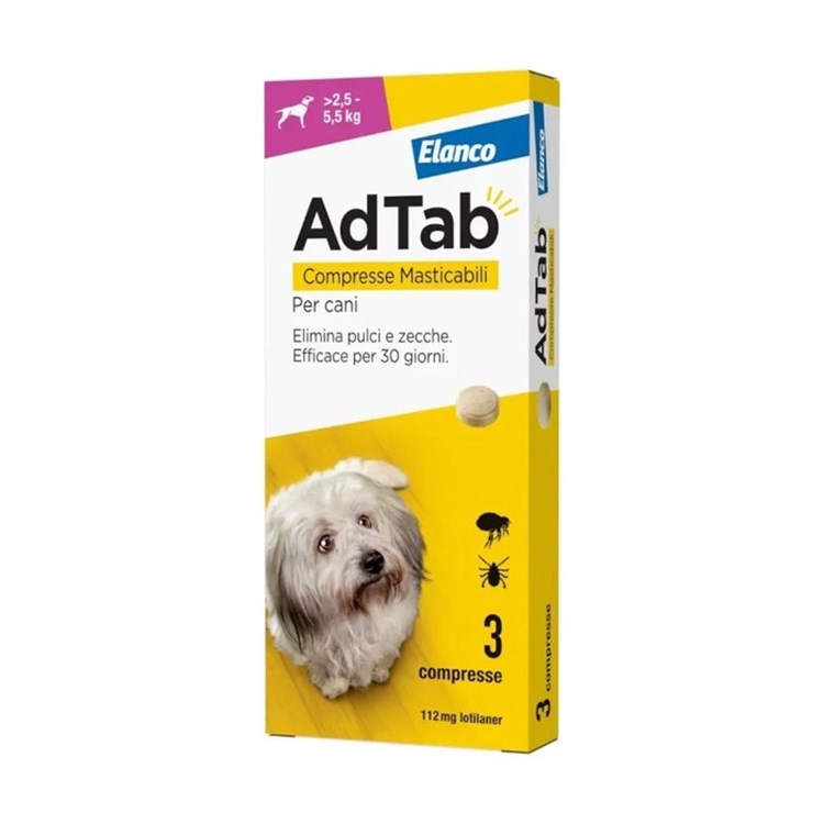 Elanco AdTab Antiparassitario Per Cani da 2,5 a 5,5 Kg 3 Compresse 112 Mg