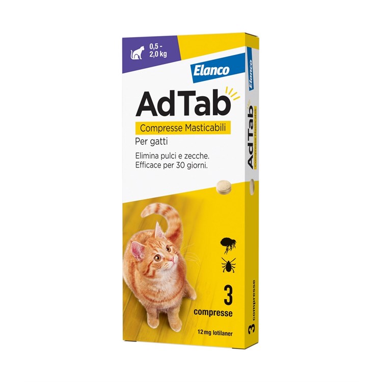 Elanco AdTab Antiparassitario Per Gatti da 0,5 a 2 Kg 3 Compresse 12 Mg