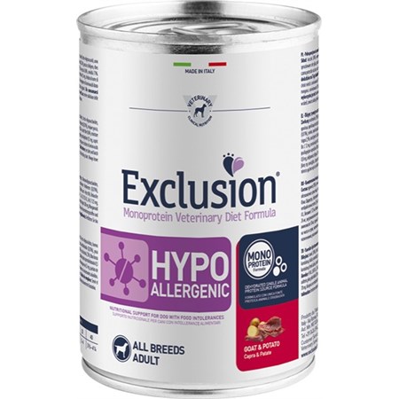 exclusion diet hypoallergenic capra e patate 400 gr barattolo umido per cane