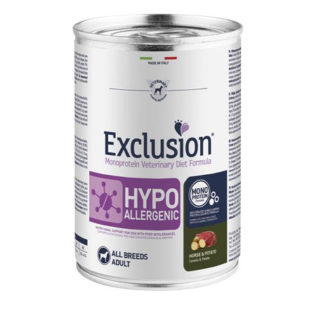 exclusion diet hypoallergenic cavallo e patate 400 gr barattolo umido per cane