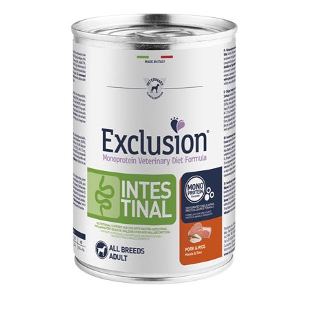 exclusion diet intestinal adult maiale e riso 400 gr barattolo umido per cane