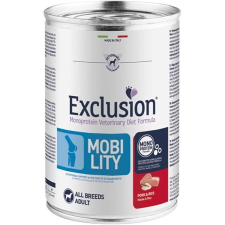 exclusion diet mobility maiale e riso 400 gr barattolo umido per cane