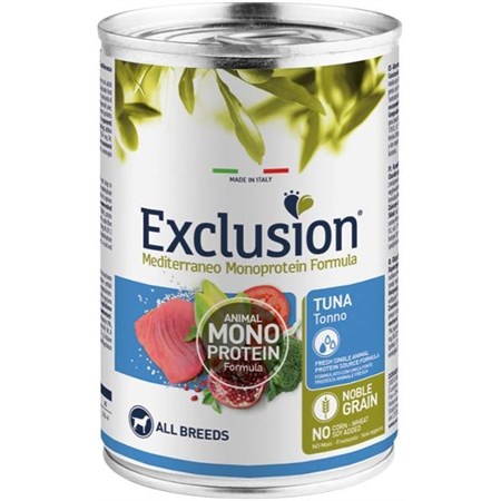 exclusion mediterraneo monoproteico tonno 400 gr barattolo umido per cane