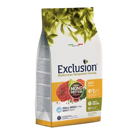 exclusion mediterraneo small breed adult manzo 2 kg per cani