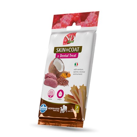 farmina dog quinoa dental treat skin coat cervo medium maxi 110 gr snack per cani