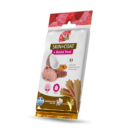 farmina dog quinoa dental treat skin coat quaglia medium maxi 110 gr snack per cani