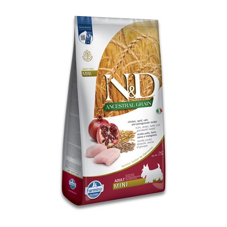 farmina n d ancestral low grain adult mini pollo e melograno 7 kg per cani