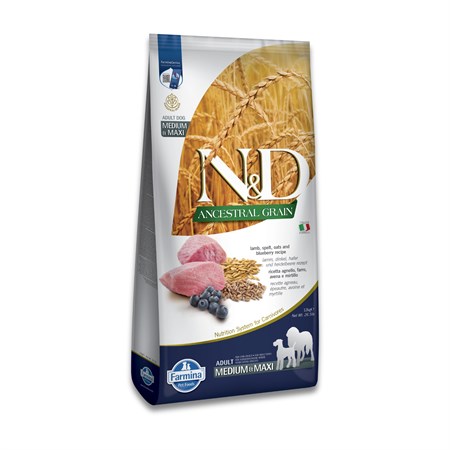 farmina n d ancestral low grain medium maxi adult agnello e mirtilli 12 kg
