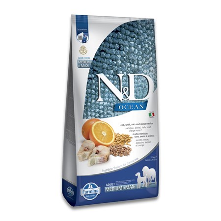 farmina n d ocean low grain medium maxi adult 12 kg merluzzo e arancia