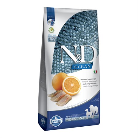farmina n d ocean prime grain free adult medium maxi 12 kg aringa e arancia