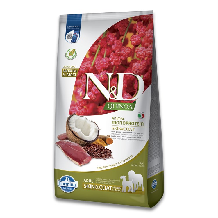 Farmina N/D Quinoa Grain Free Adult Medium Maxi Skin Coat Anatra Cocco 7 Kg