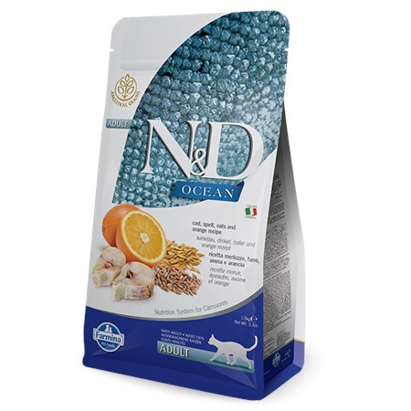 farmina n d ancestral low grain ocean adult merluzzo farro avena e arancia 300 gr per gatti