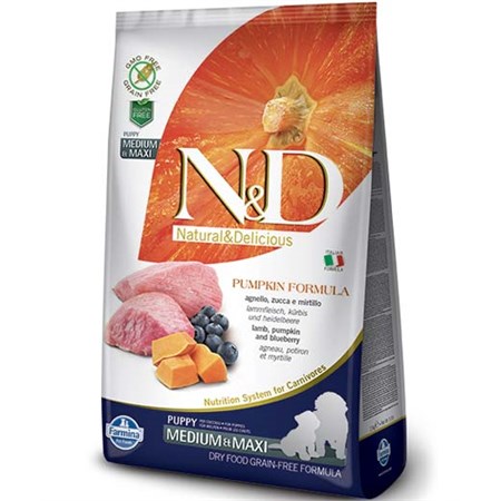 farmina n d grain free pumpkin puppy medium maxi agnello zucca mirtillo 2 5 kg per cani