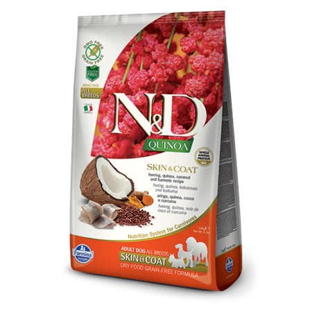 farmina n d quinoa grain free adult all breed skin coat aringa cocco 2 5 kg