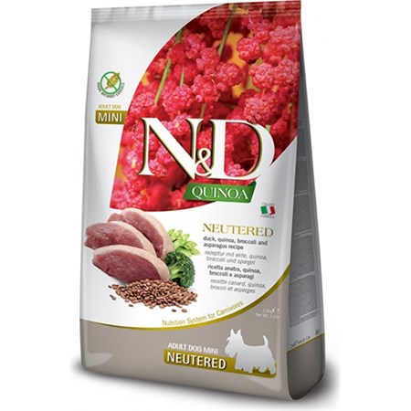 farmina n d quinoa grain free adult mini neutered anatra 800 gr per cani novita