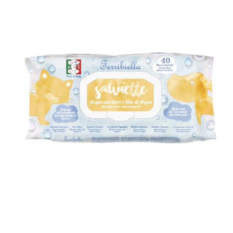 Ferribiella 40 Salviette Detergenti Acqua Micellare e Olio di Arg