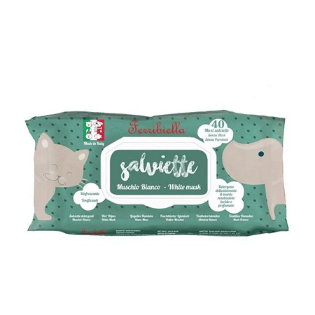 ferribiella 40 salviette detergenti al muschio bianchi rinfrescanti per il pelo