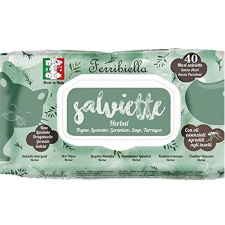 ferribiella 40 salviette detergenti herbal con oli essenziali sgraditi agli insetti