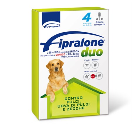 fipralone duo cane 20 40 kg antipulci antizecche 4 pipette