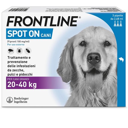 frontline spot on taglia l 20 40 kg antiparassitario per cane cani 3 pipette