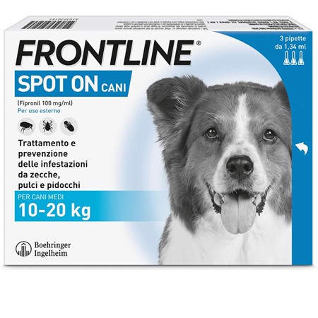 frontline spot on taglia m 10 20 kg antiparassitario per cane cani 3 pipette