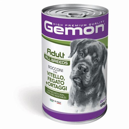 Gemon Dog Adult Bocconi Vitello Fegato e Ortaggi 1,25 Kg Barattolo Umido Cane in Cani