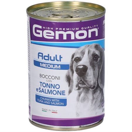gemon dog adult medium bocconi tonno e salmone 415 gr barattolo umido cane