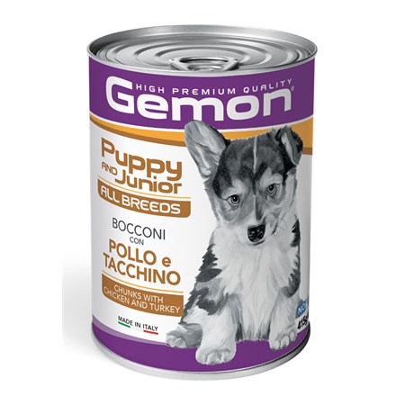 gemon dog puppy junior bocconi pollo e tacchino 415 gr barattolo umido cane