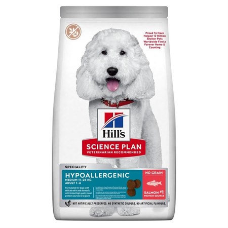 hill s science plan hypoallergenic adult medium breed salmone 14 kg grain free per cani