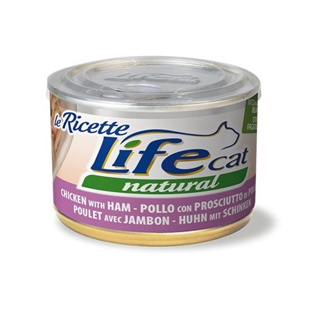 life cat le ricette natural pollo prosciutto 150 gr scatoletta gatti