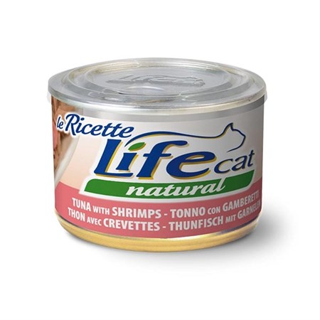 life cat le ricette natural tonno gamberetti 150 gr scatoletta gatti