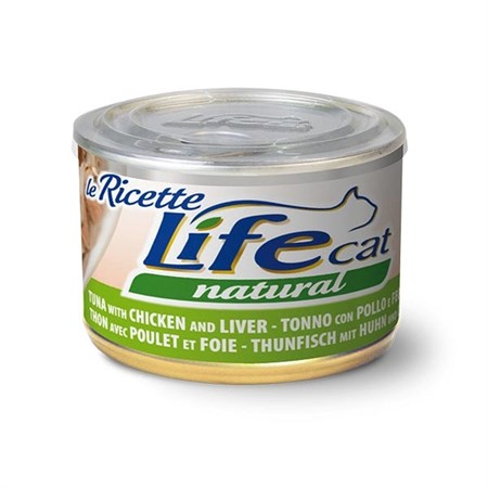 life cat le ricette natural tonno pollo fegatini 150 gr scatoletta gatti