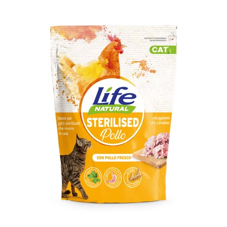 life cat natural crocchette sterilised pollo 800 gr gatto
