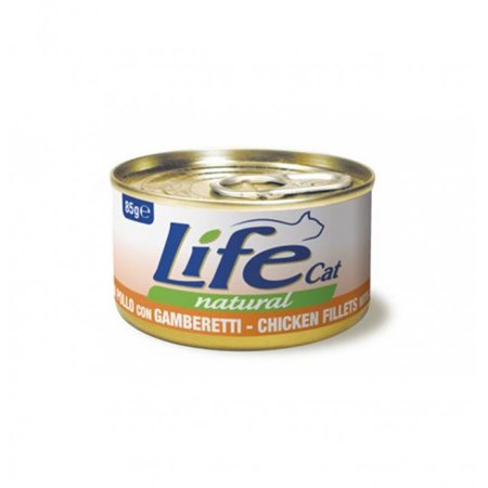 life cat natural filetti di pollo con gamberetti 85 gr scatoletta gatti