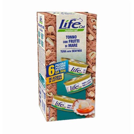 life cat natural tonno con frutti di mare 6 x 50 gr multipack umido gatti