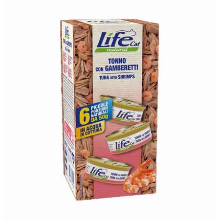 life cat natural tonno con gamberetti 6 x 50 gr multipack umido gatti