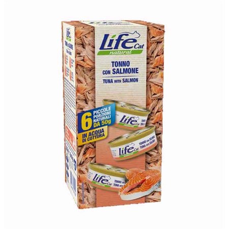 life cat natural tonno con salmone 6 x 50 gr multipack umido gatti